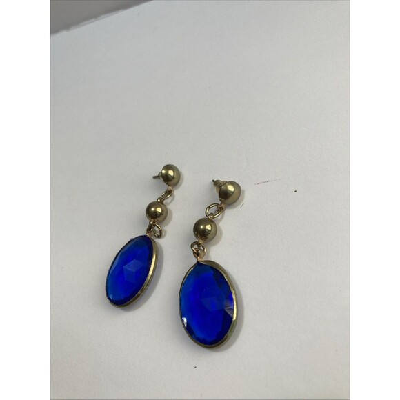 blue stone dangle earrings preowned vintage - Picture 2 of 3